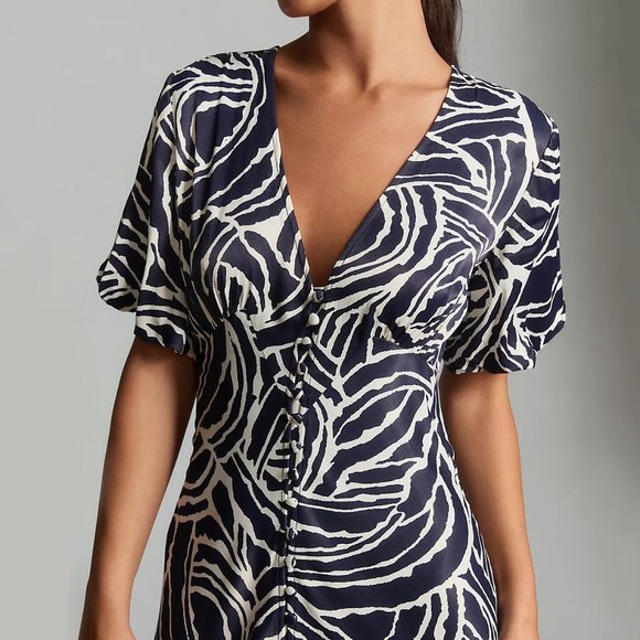 HTF By Anthropologie Short-Sleeve V-Neck Button-Front Midi Dress - Picture 4 of 9